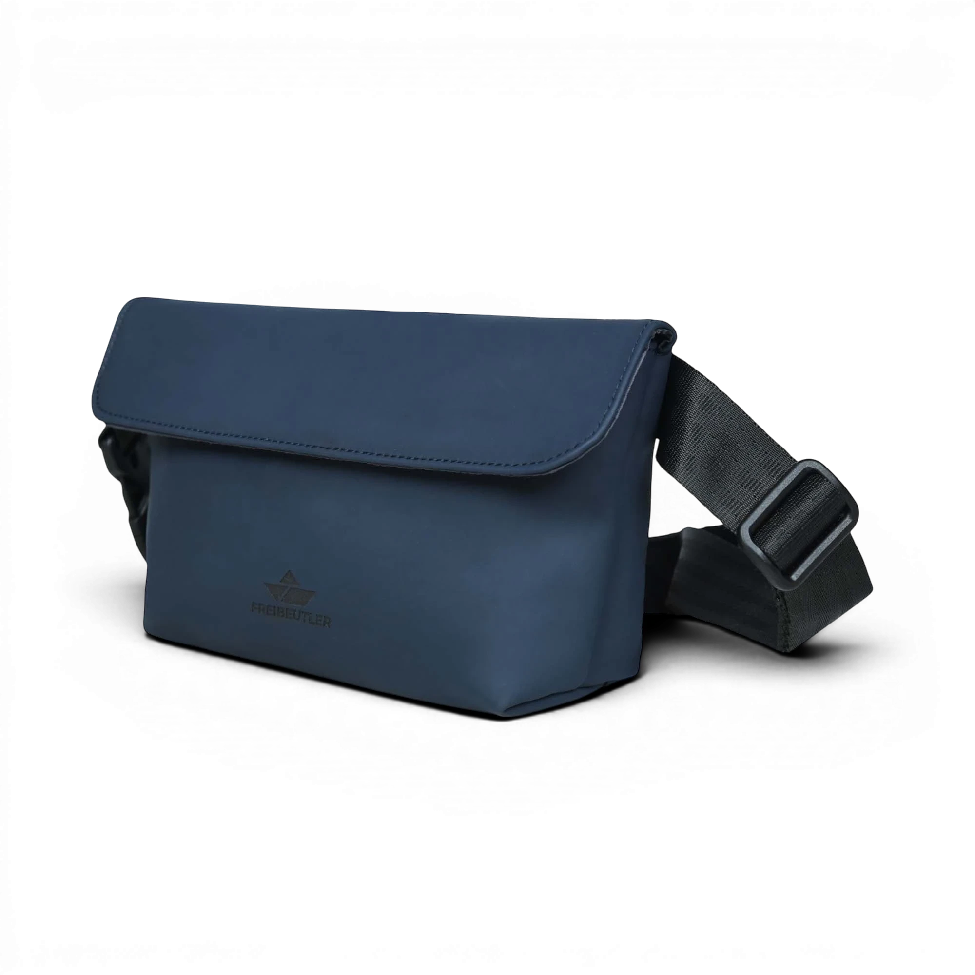 FREIBEUTLER Hip Bag Levi in dunkelblau, wasserabweisendes veganes PU-Material, Klettverschluss, verstellbarer Gurt.