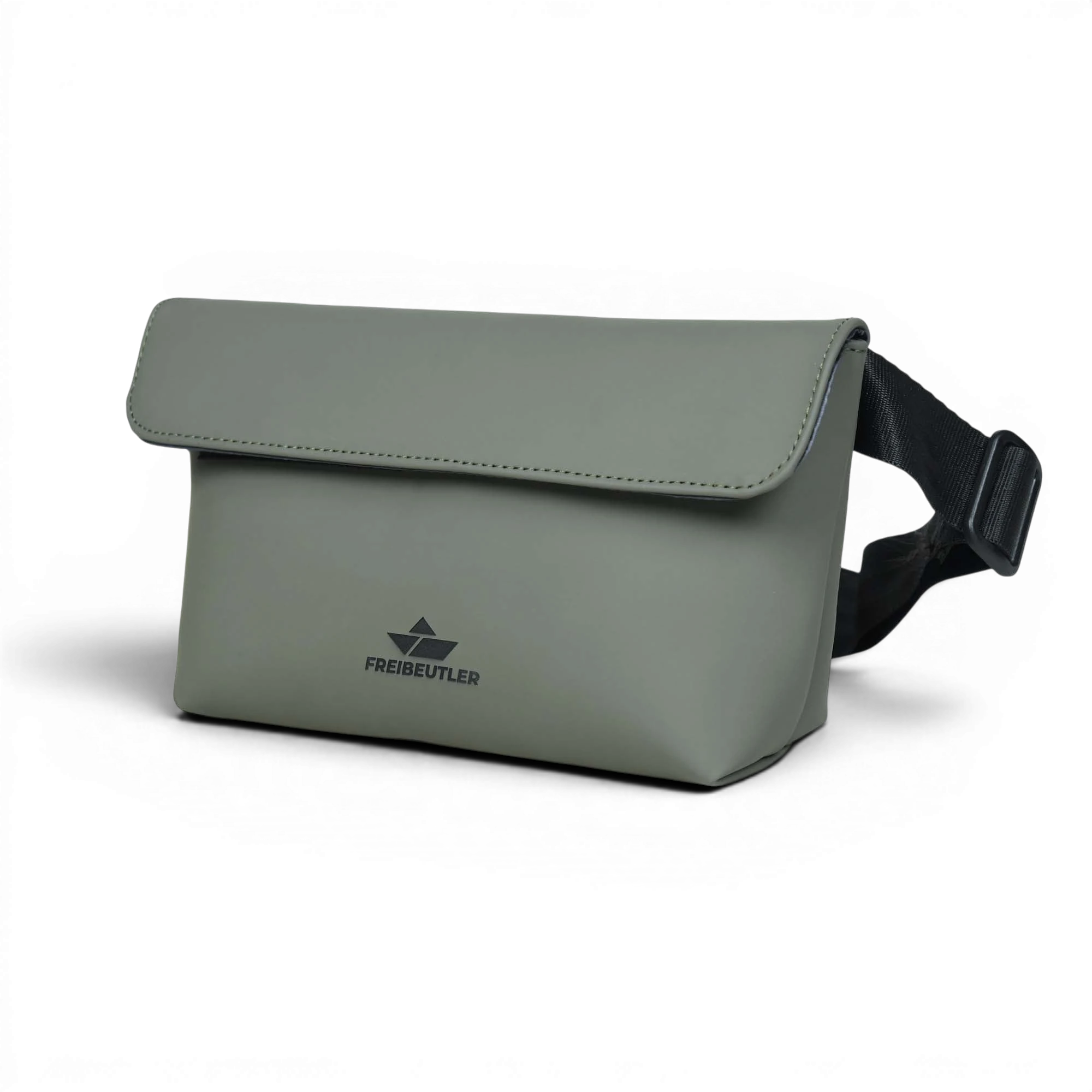 FREIBEUTLER Hip Bag Levi in Olivgrün, wasserabweisendes veganes PU-Material, mit Klettverschluss und verstellbarem Gurt.