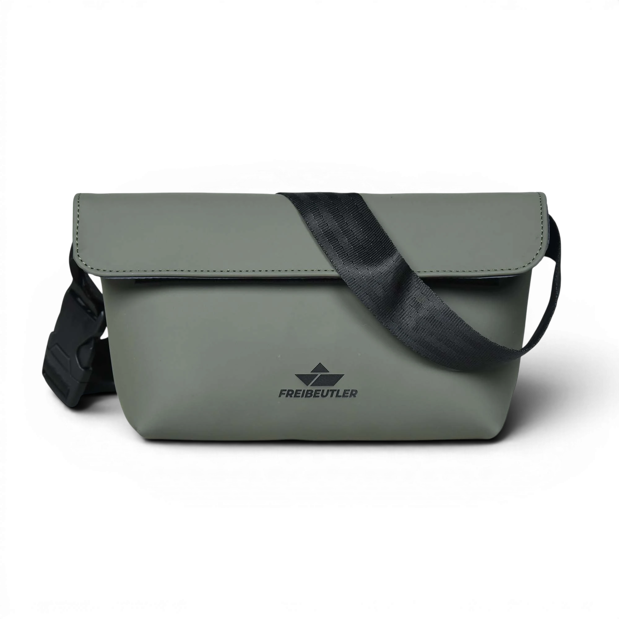FREIBEUTLER Hip Bag Levi in Oliv, wasserabweisendes veganes PU-Material, mit Klettverschluss und verstellbarem Gurt.