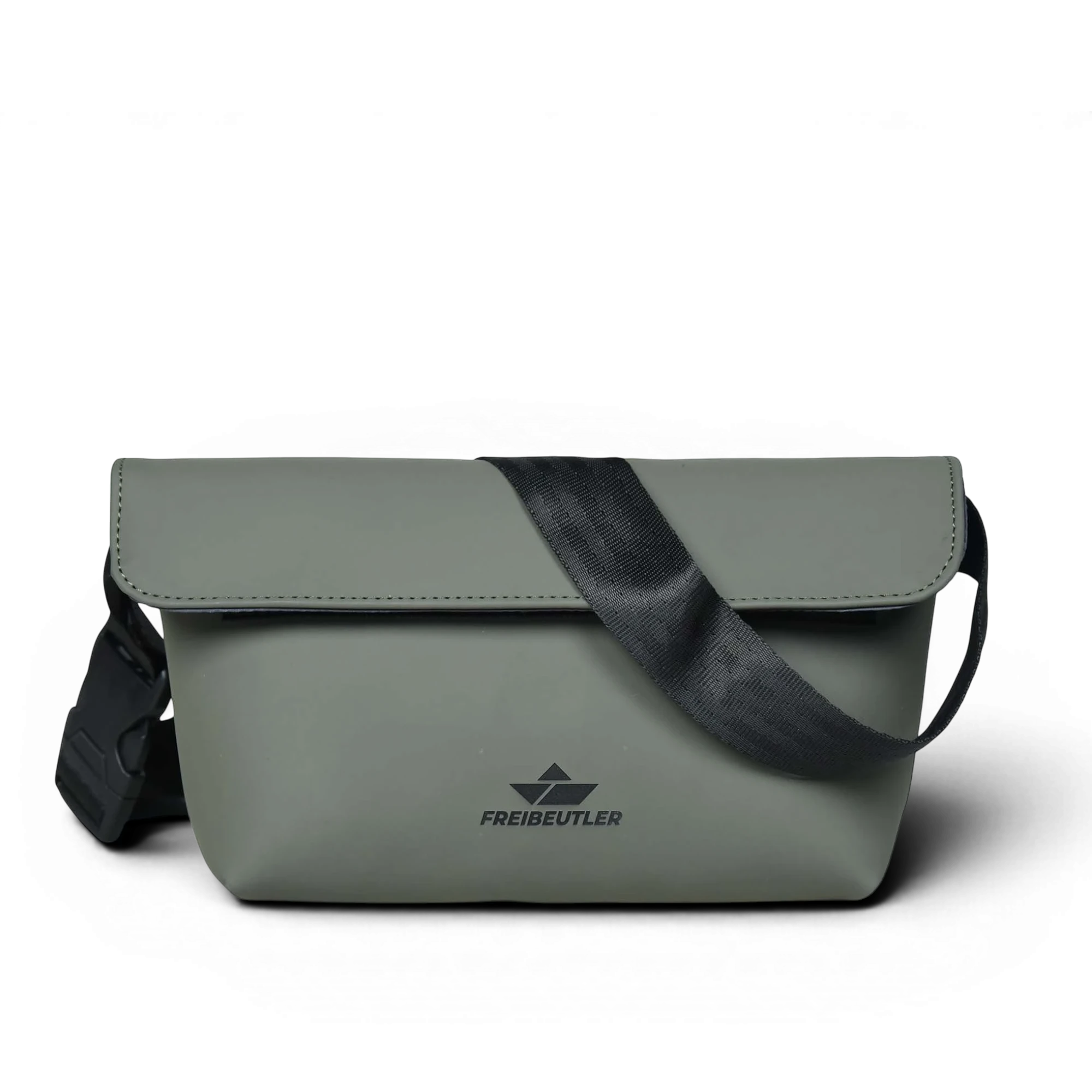 FREIBEUTLER Hip Bag Levi in Oliv, wasserabweisendes veganes PU-Material, mit Klettverschluss und verstellbarem Gurt.